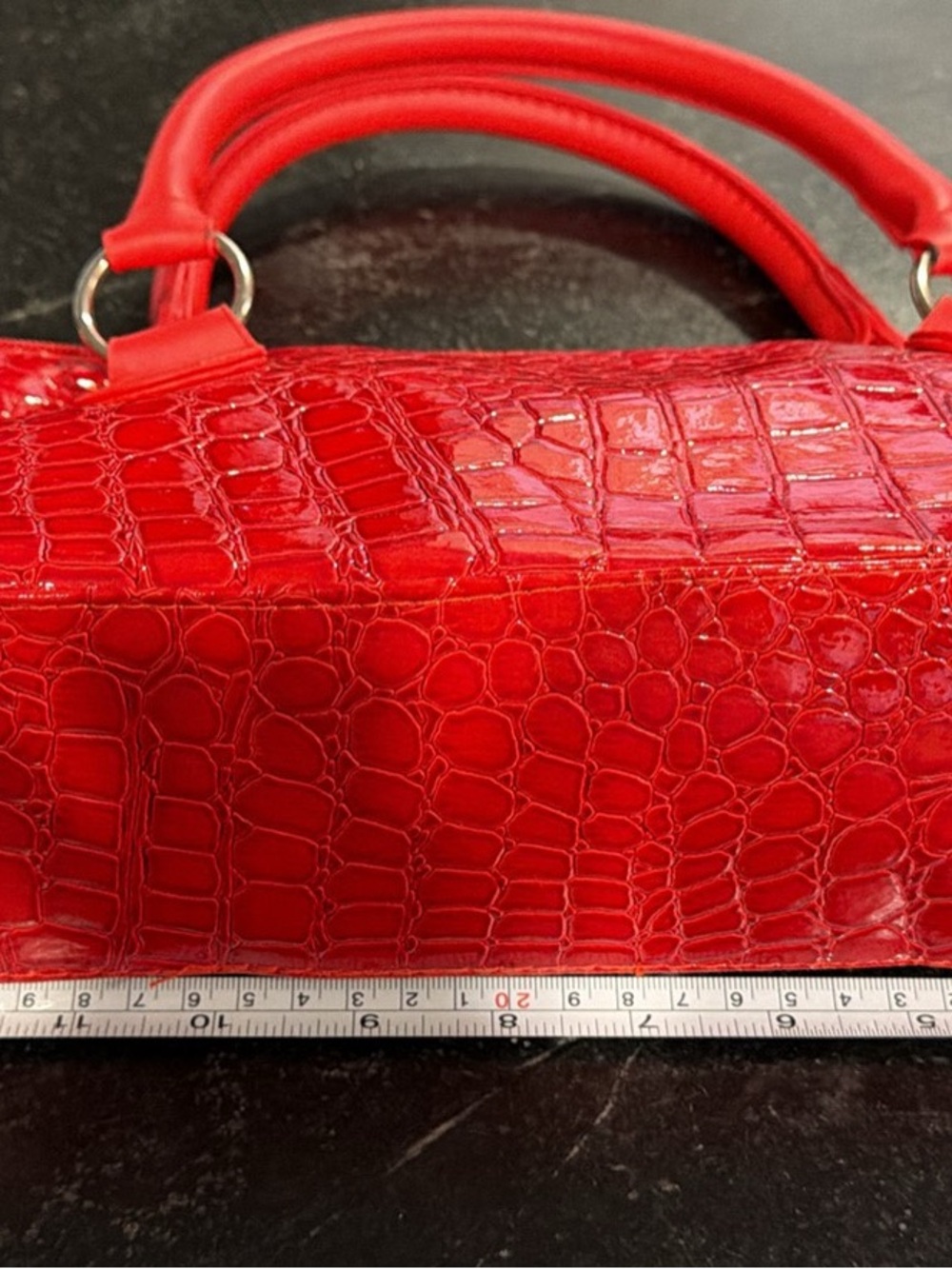 Red Croc-Embossed Top Handle Wine Bag